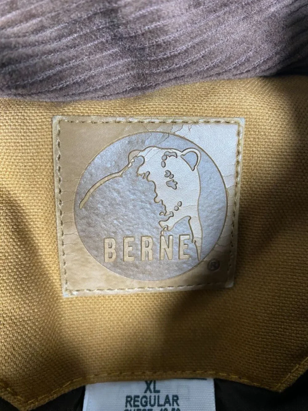 Berne Mens Tan Work Jacket XL Regular Cotton Shell Corduroy Collar Insulated